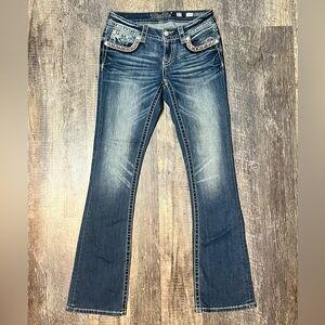 Miss Me Signature Boot Cut Jeans Womens Size 27 Embroidered Bling Pockets